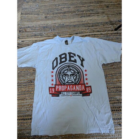 Obey All City Champs T-SHIRT Star Shield 1989 Propaganda Men's L Blue Indie Slea - Picture 2 of 7